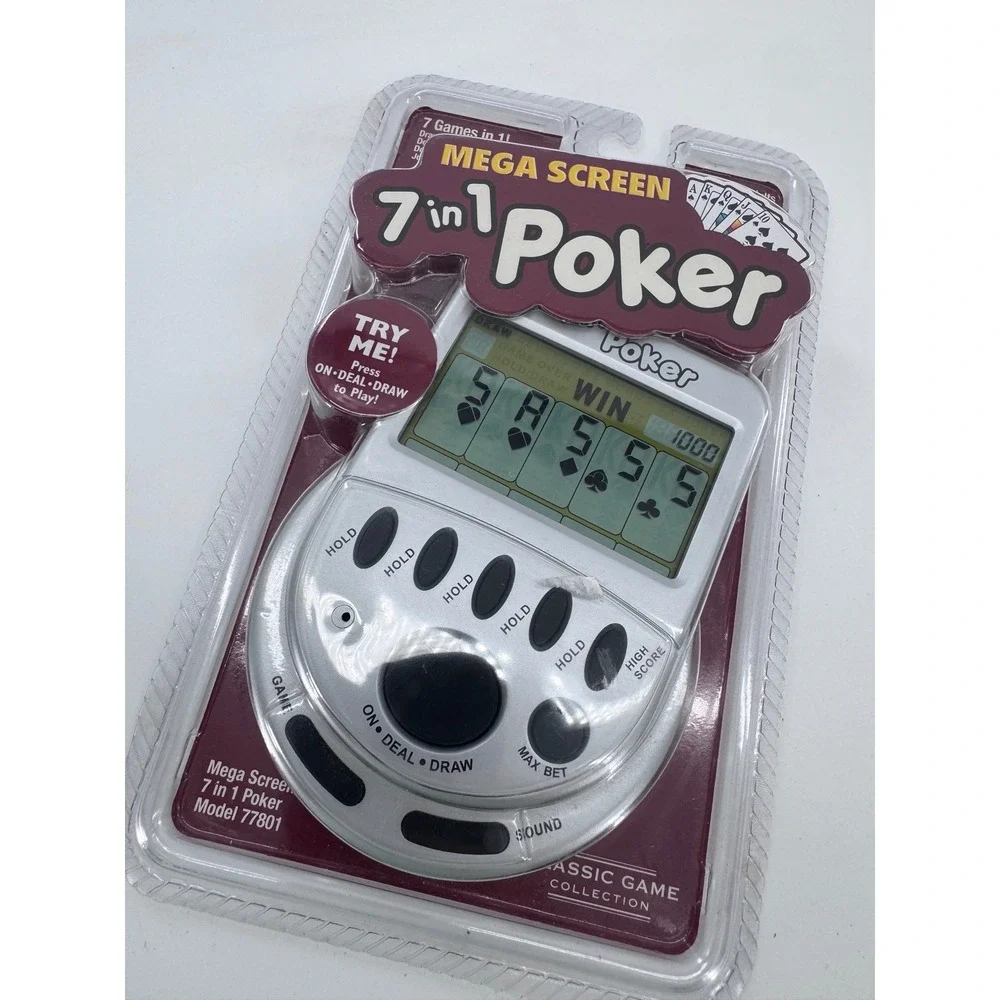 Classic Game Collection 7 in 1 Poker‎ Game Silver Mega Screen 77801 Handheld New